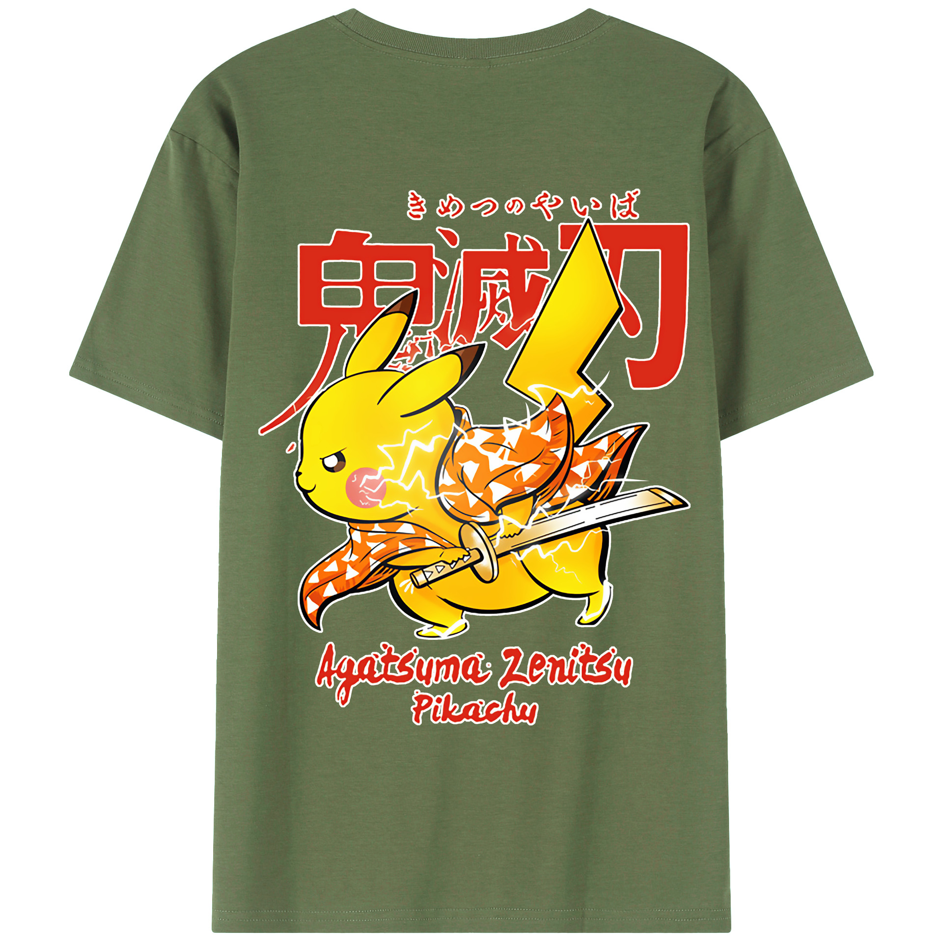 （画像用） 鬼滅の刃（きめつのやいば）我妻 善逸／あがつま ぜんいつ Agatsuma Zenitsu 綿100％ メンズ半袖Tシャツ（バックプリント） 通気性